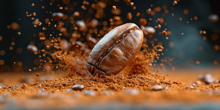 Extreme macro photography of fresh roasted coffee beans ground.の素材