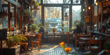 Coffee break in cozy cafe and natural background.の素材
