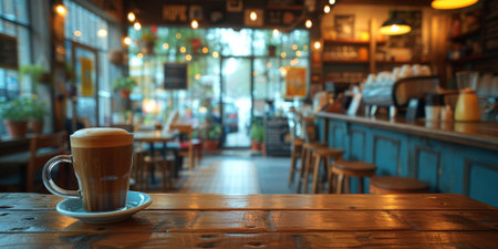 Coffee break in cozy cafe and natural background.の素材