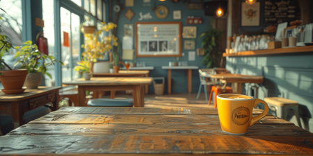 Coffee break in cozy cafe and natural background.の素材