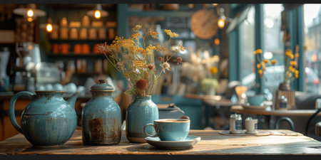 Coffee break in cozy cafe and natural background.の素材