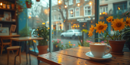 Coffee break in cozy cafe and natural background.の素材