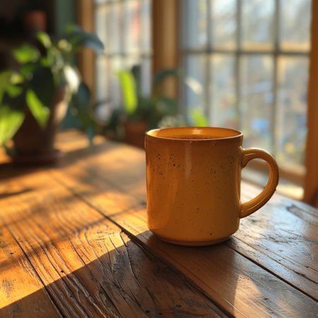 Coffee break in cozy cafe and natural background.の素材