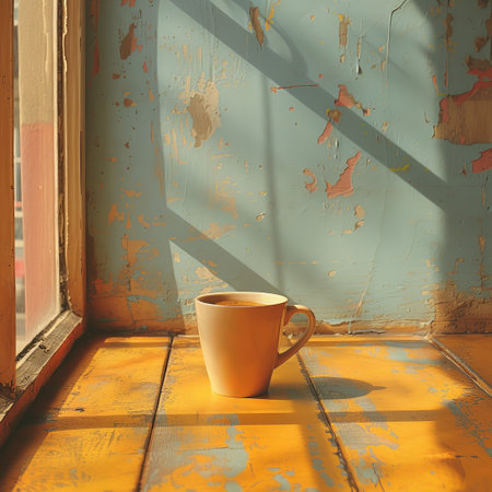 Coffee break in cozy cafe and natural background.の素材