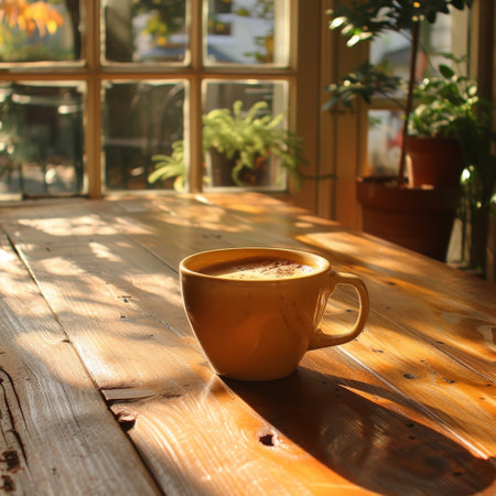 Coffee break in cozy cafe and natural background.の素材