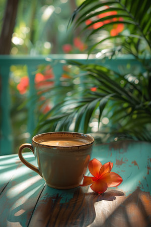 Coffee break in cozy cafe and natural background.の素材