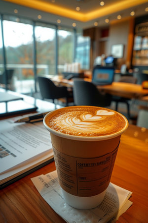 Coffee break in cozy office and natural background.の素材