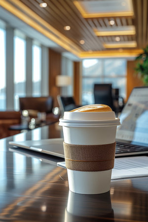 Coffee break in cozy office and natural background.の素材