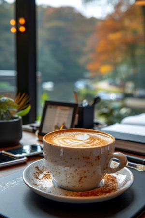 Coffee break in cozy office and natural background.の素材