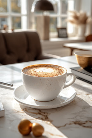 Coffee break in cozy office and natural background.の素材