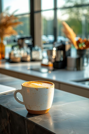Coffee break in cozy office and natural background.の素材