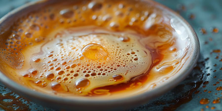 Black coffee in glass spilled and splash on a tableの素材