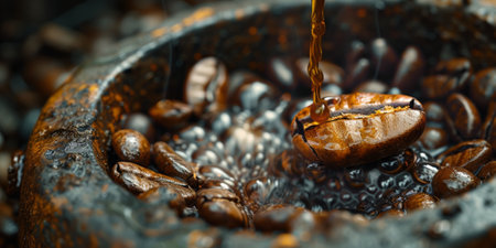 Close-up of espresso pouring from coffee machine. Professional coffee brewing.の素材