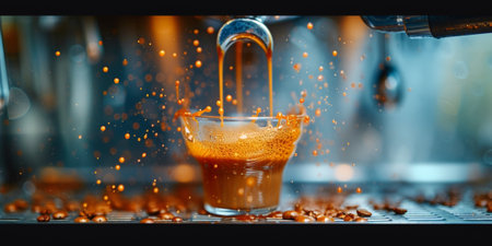 Close up Flow of coffee drink splashing backgroundの素材