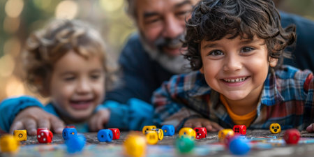 Happy family celebrating together at home. Multigenerational Household play enjoy time with familyの素材