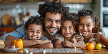 Happy family celebrating together at home. Multigenerational Household play enjoy time with familyの素材