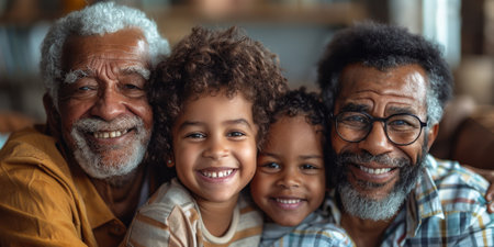 Happy family celebrating together at home. Multigenerational Household play enjoy time with familyの素材