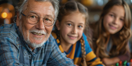 Happy family celebrating together at home. Multigenerational Household play enjoy time with familyの素材