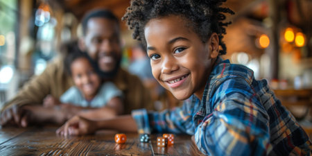 Happy family celebrating together at home. Multigenerational Household play enjoy time with familyの素材