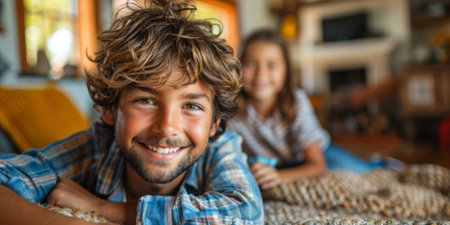 Happy family celebrating together at home. Multigenerational Household play enjoy time with familyの素材