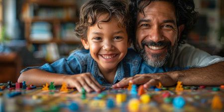 Happy family celebrating together at home. Multigenerational Household play enjoy time with familyの素材