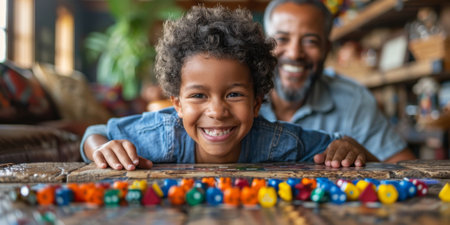 Happy family celebrating together at home. Multigenerational Household play enjoy time with familyの素材