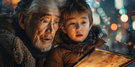 Happy family celebrating together at home. Multigenerational Household play enjoy time with familyの素材