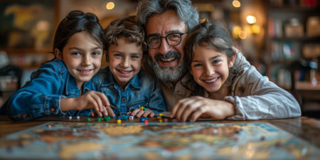 Happy family celebrating together at home. Multigenerational Household play enjoy time with familyの素材