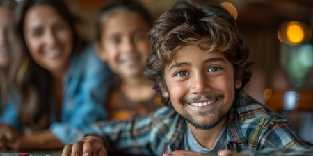 Happy family celebrating together at home. Multigenerational Household play enjoy time with familyの素材