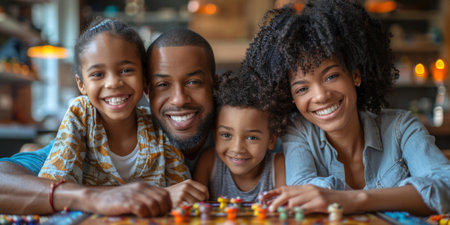 Happy family celebrating together at home. Multigenerational Household play enjoy time with familyの素材