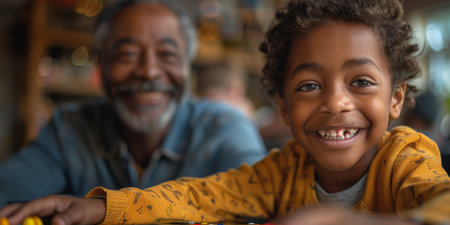 Happy family celebrating together at home. Multigenerational Household play enjoy time with familyの素材