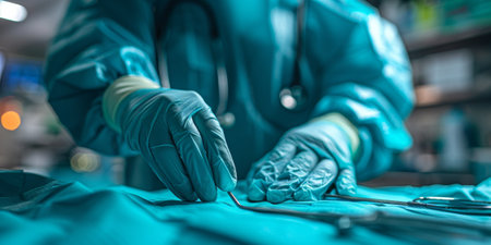 Team surgeon at work on operating in hospital.の素材