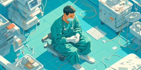 Team surgeon at work on operating in hospital.の素材