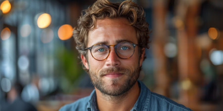 Modern Office. Portrait of Stylish Hispanic Businessman Works on Laptop, Does Data Analysis and Creative Designer, Looks at Camera and Smiles. Digital Entrepreneur Works on e-Commerce Startup Projectの素材