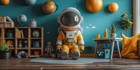 Astronaut in the classroom learning on planet. Exploration and colonization sci-fi art classの素材