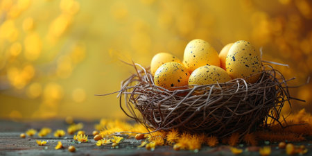 Painting of decorative Easter Eggs in a beautiful heartwarming setting, well suited for a premium cardの素材