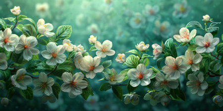 Happy Easter! Colorful Easter chocolate eggs with cherry blossoms flat lay background. Stylish tender spring template with space for text. Greeting card or banner.の素材