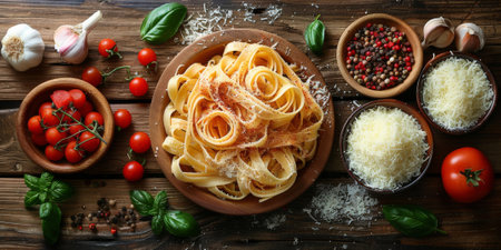 Classic Pasta on kitchen background. Diet and food concept.の素材