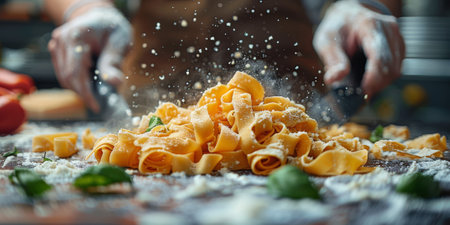 Classic Pasta on kitchen background. Diet and food concept.の素材