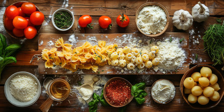 Classic Pasta on kitchen background. Diet and food concept.の素材