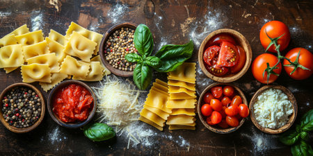 Classic Pasta on kitchen background. Diet and food concept.の素材