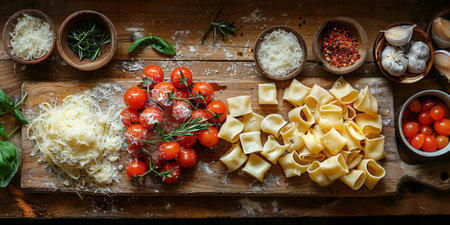 Classic Pasta on kitchen background. Diet and food concept.の素材