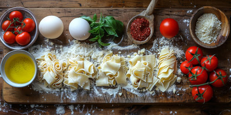 Classic Pasta on kitchen background. Diet and food concept.の素材