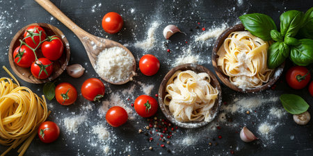 Classic Pasta on kitchen background. Diet and food concept.の素材