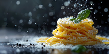 Classic Pasta on kitchen background. Diet and food concept.の素材