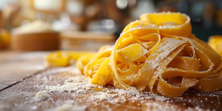 Classic Pasta on kitchen background. Diet and food concept.の素材