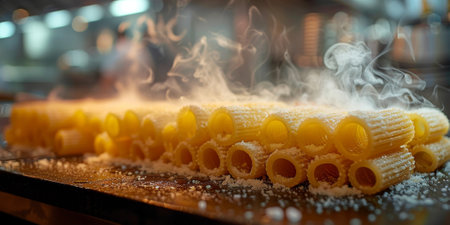 Classic Pasta on kitchen background. Diet and food concept.の素材