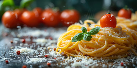 Classic Pasta on kitchen background. Diet and food concept.の素材