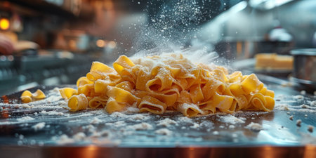 Classic Pasta on kitchen background. Diet and food concept.の素材