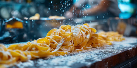 Classic Pasta on kitchen background. Diet and food concept.の素材